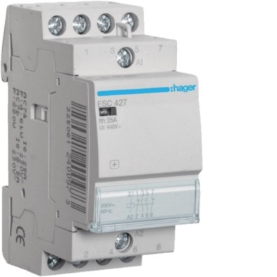 Contactor HAGER 2NA+2NC 25A 230V (ESC427) - Tetrapolar Mixto
