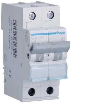 Interruptor automático magnetotérmico MUN 2P curva C 6kA Hager