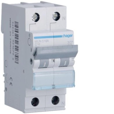 Interruptor automático magnetotérmico MUN 1P+N curva C 6kA Hager