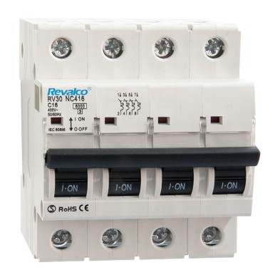 Interruptor automático magnetotérmico RV30NC 4P curva C 6kA Revalco