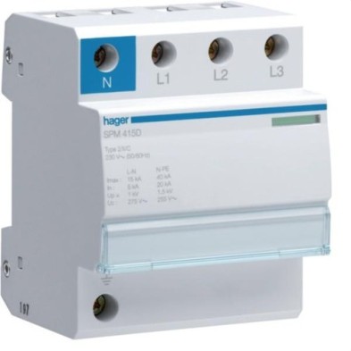 Limitador de sobretensiones monobloc SPM 3P+N 15kA clase II Hager