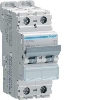 Interruptor automático magnetotérmico NDN 2P curva D 10kA Hager