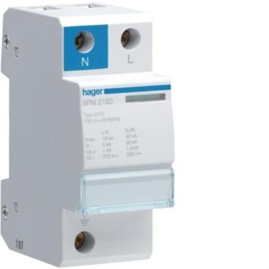 Limitador de sobretensiones monobloc SPM 1P+N 15kA clase II Hager